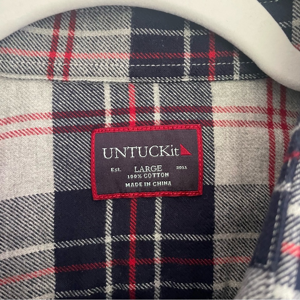 UNTUCKit "Campeneta" 100% Cotton Blue Red Gray Plaid Long Sleeve Flannel Shirt - Picture 9 of 12